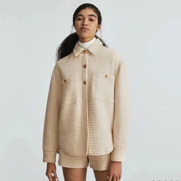Everlane The Organic Cotton Quilted Shirt Jacket Cream Parchment M - Picture 4 of 13